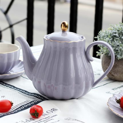 Ceramic Teapot Pumpkin Shape Hand Painted Gold Bone China With Tea Strainer Elegant Pot Set 1L