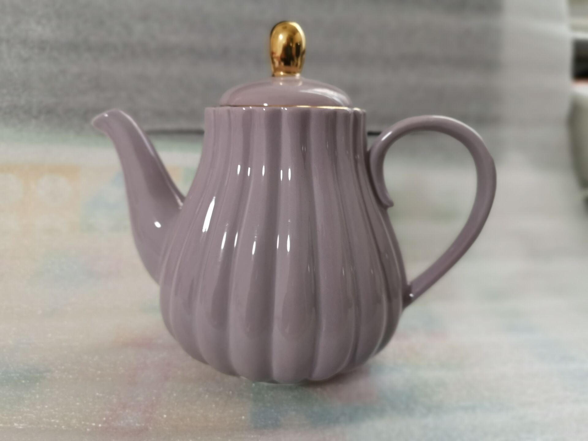 Ceramic Teapot Pumpkin Shape Hand Painted Gold Bone China With Tea Strainer Elegant Pot Set 1L