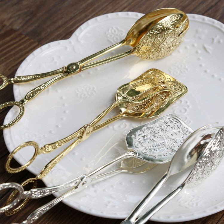 Food Tong Gold-Plated Snack Cake Clip Salad Bread Pastry Clamp Baking Barbecue Tool Fruit Kitchen