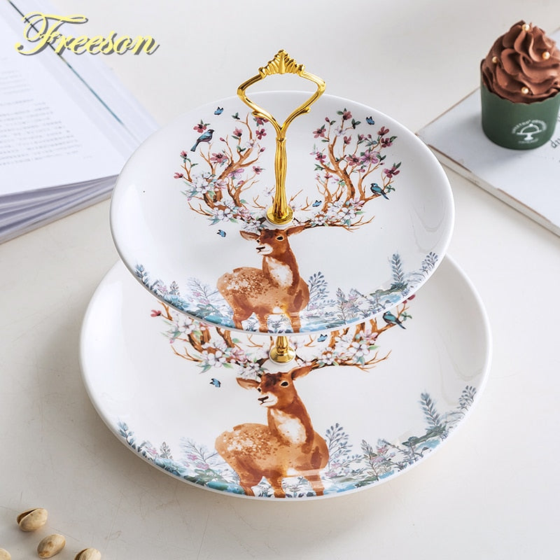 Elk Ceramic Fruit Plates Reindeer Snack Dishes Christmas Deer Cake Plate Candy Dish Food Porcelain