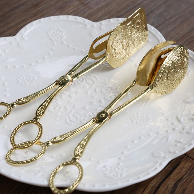 Food Tong Gold-Plated Snack Cake Clip Salad Bread Pastry Clamp Baking Barbecue Tool Fruit Kitchen