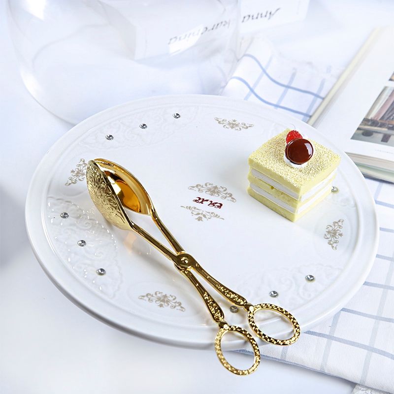 Food Tong Gold-Plated Snack Cake Clip Salad Bread Pastry Clamp Baking Barbecue Tool Fruit Kitchen