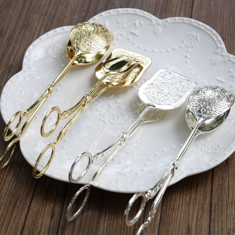 Food Tong Gold-Plated Snack Cake Clip Salad Bread Pastry Clamp Baking Barbecue Tool Fruit Kitchen