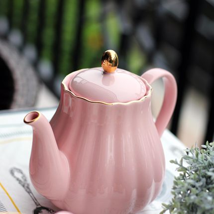 Ceramic Teapot Pumpkin Shape Hand Painted Gold Bone China With Tea Strainer Elegant Pot Set 1L