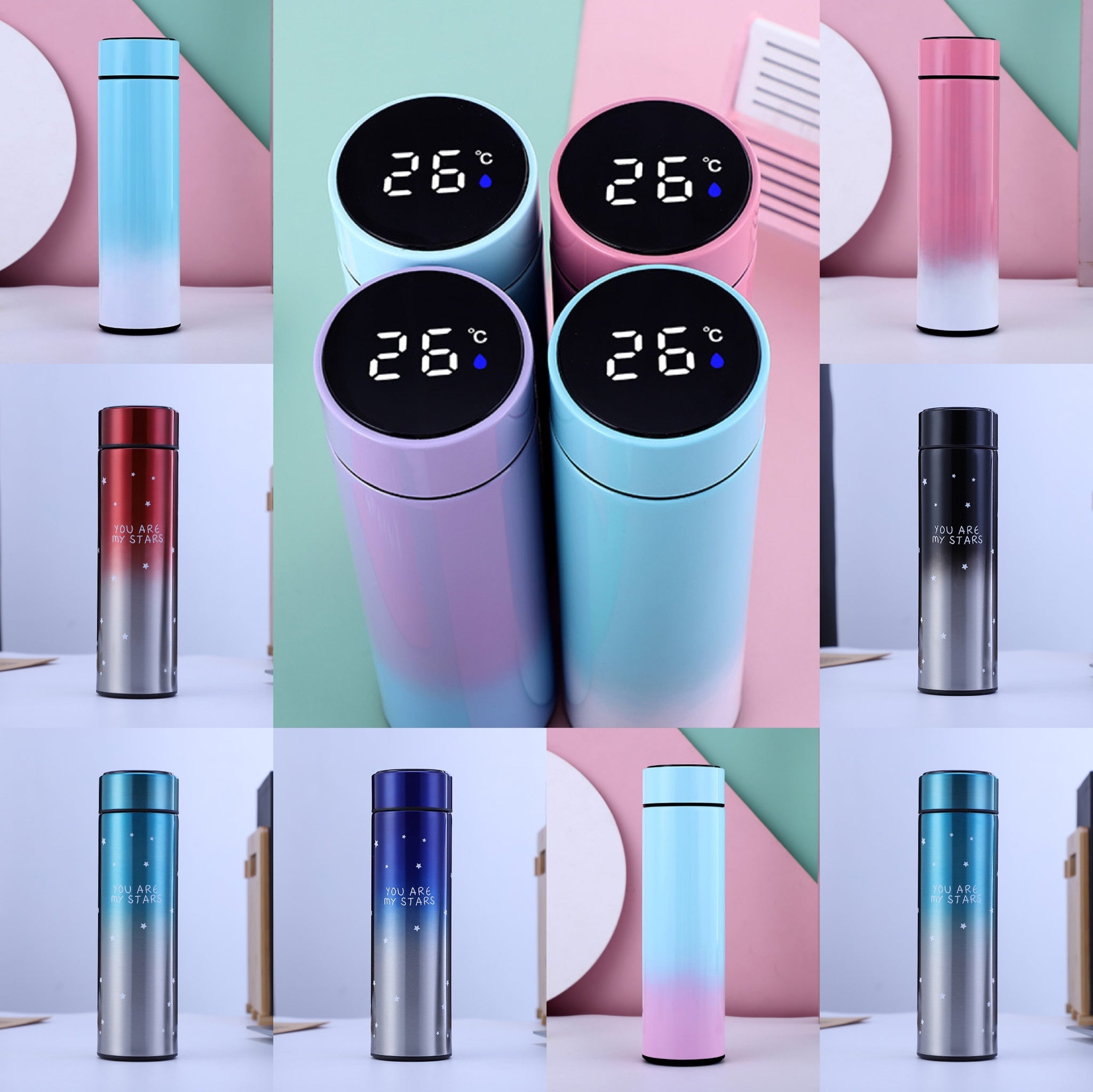 Led Temperature Display Vacuum Thermal Flask 304 Stainless Steel 13 Colours Thermos Bottle Cute