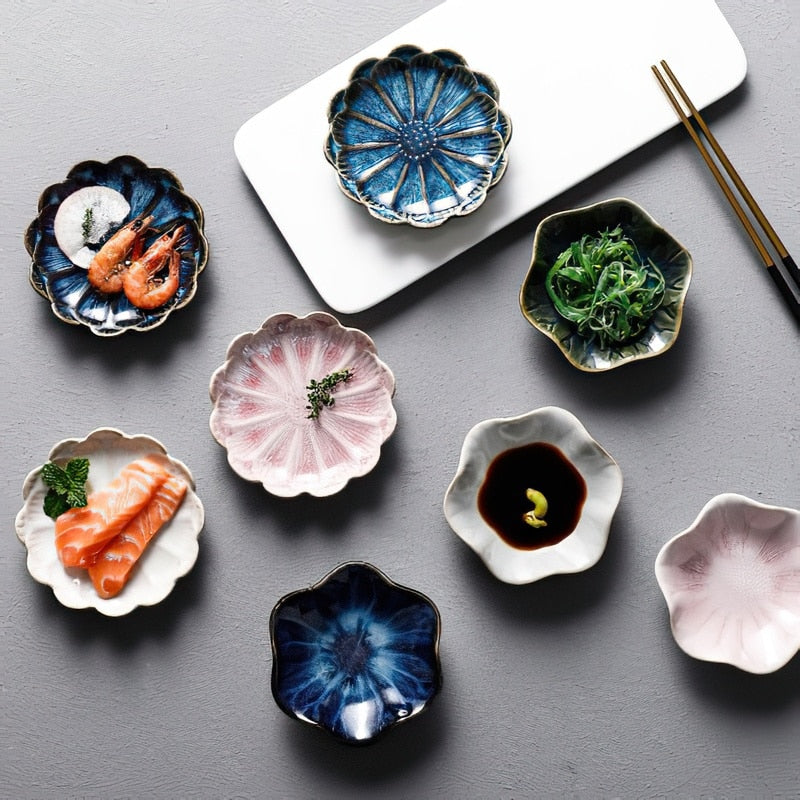 Ceramic Taste Dish Flower Shape Porcelain Nut Saucer Small Plate Mini Soy Sauce Seasoning Tableware