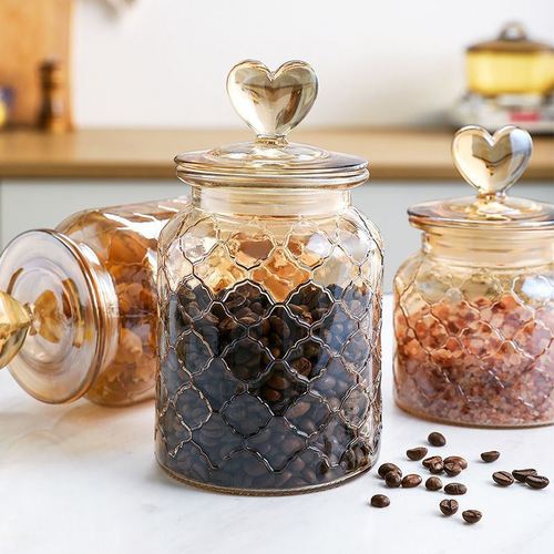 Heart-Shaped Glass Storage Jar Sealed Tea Cans Home Large-Capacity Candy Nut Coffee Bean Kitchen