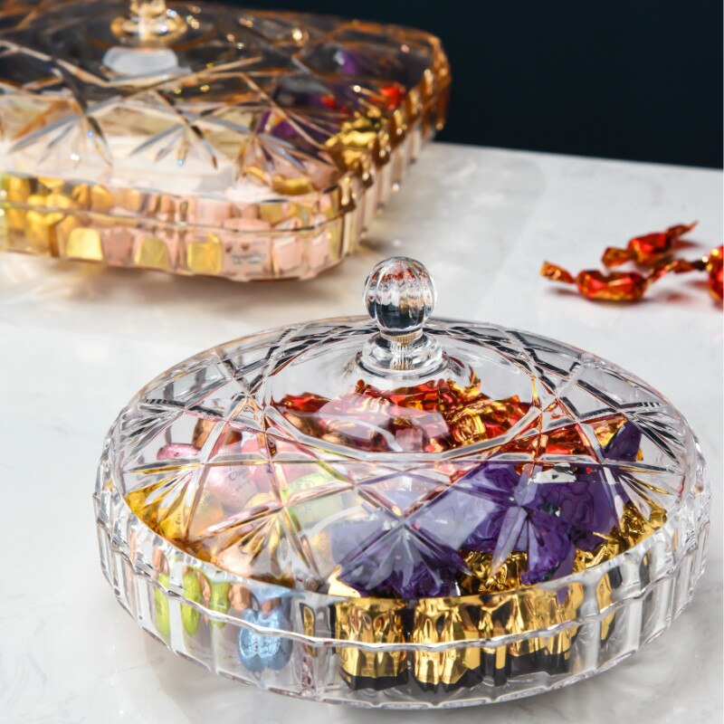 European Style Dried Fruit Plates Compartment With Cover Home Living Room Plastic Transparent Candy