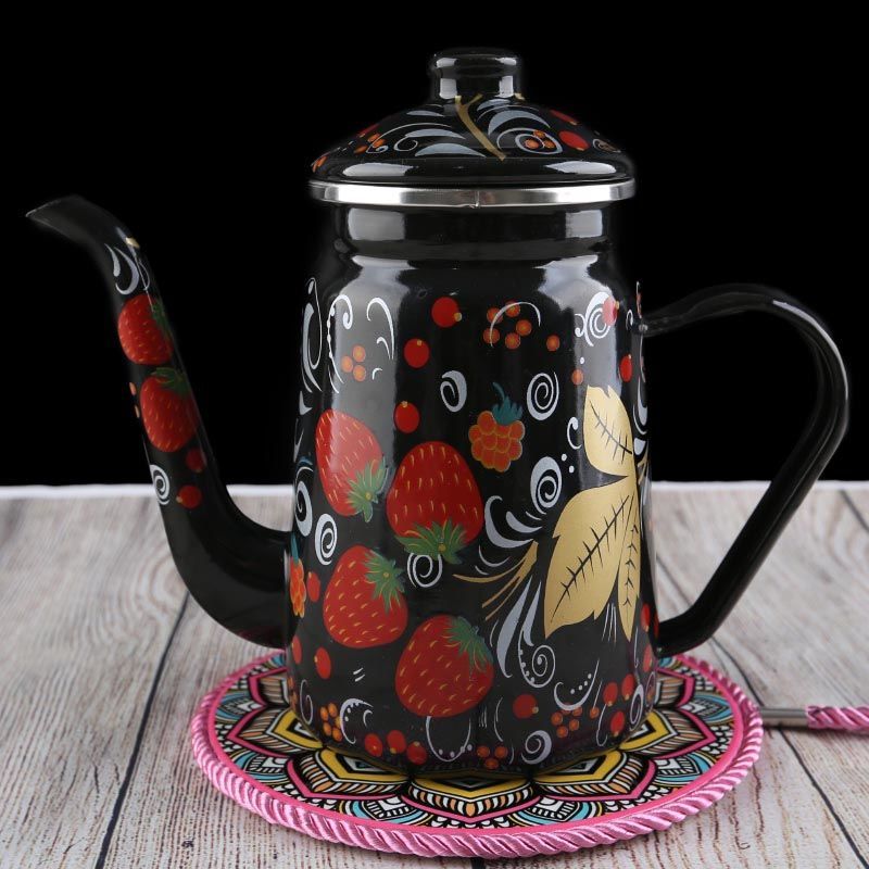 1.2L Heatable Enamel Pot Household Teapot Coffee Fruit Ethnic Style Kitchen Restaurant Cup / E