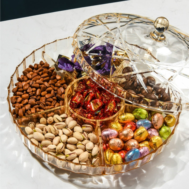 European Style Dried Fruit Plates Compartment With Cover Home Living Room Plastic Transparent Candy