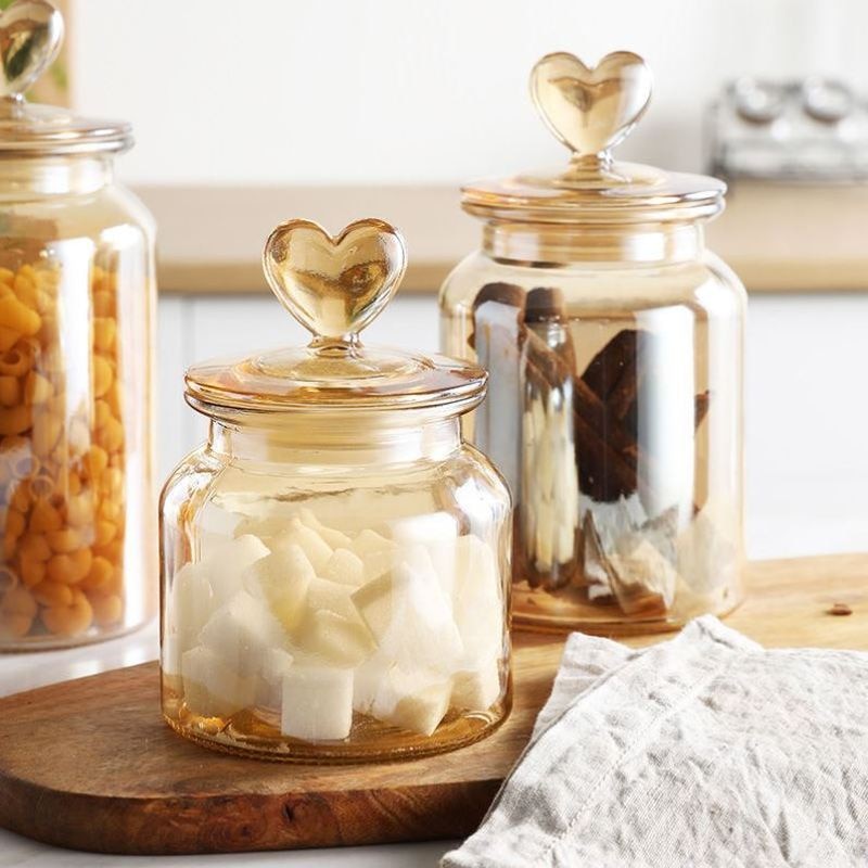 Heart-Shaped Glass Storage Jar Sealed Tea Cans Home Large-Capacity Candy Nut Coffee Bean Kitchen