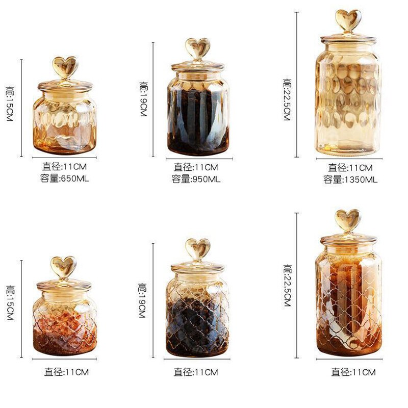 Heart-Shaped Glass Storage Jar Sealed Tea Cans Home Large-Capacity Candy Nut Coffee Bean Kitchen