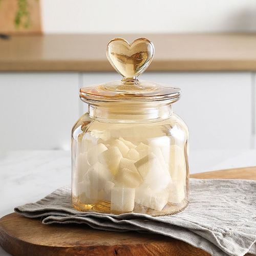 Heart-Shaped Glass Storage Jar Sealed Tea Cans Home Large-Capacity Candy Nut Coffee Bean Kitchen