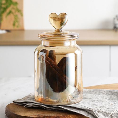 Heart-Shaped Glass Storage Jar Sealed Tea Cans Home Large-Capacity Candy Nut Coffee Bean Kitchen