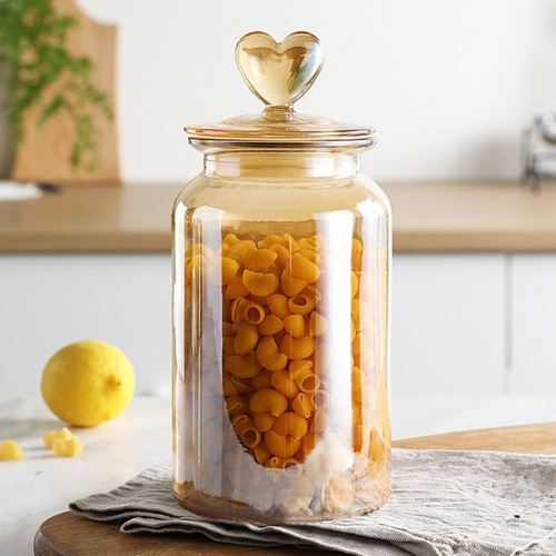 Heart-Shaped Glass Storage Jar Sealed Tea Cans Home Large-Capacity Candy Nut Coffee Bean Kitchen