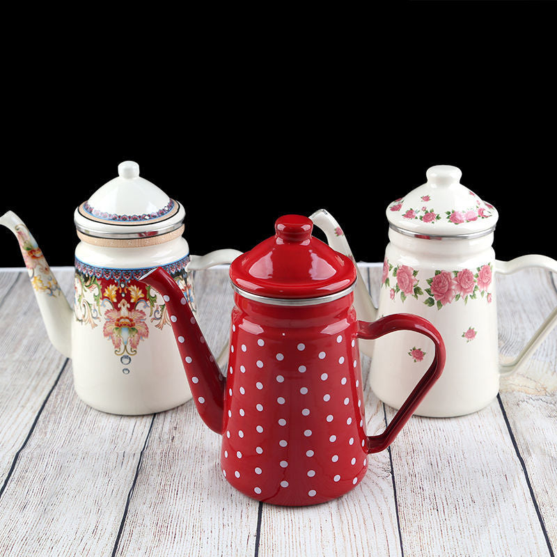 1.2L Heatable Enamel Pot Household Teapot Coffee Fruit Ethnic Style Kitchen Restaurant Cup