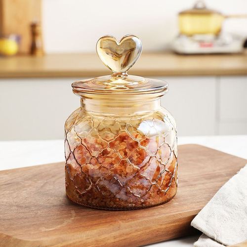 Heart-Shaped Glass Storage Jar Sealed Tea Cans Home Large-Capacity Candy Nut Coffee Bean Kitchen